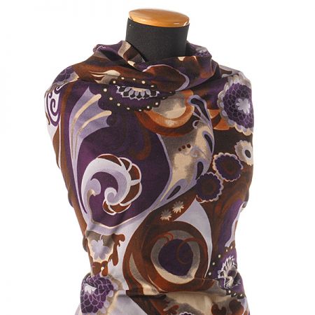 Pružný samet avantgardní motiv fialová/hnědá