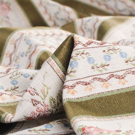 Dekorační žakárová taknina proužky/květy zelená