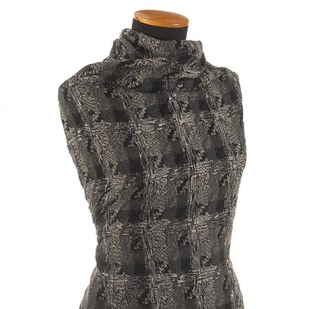 Tvídová žakárová látka vlna směs kostky černá/bílá