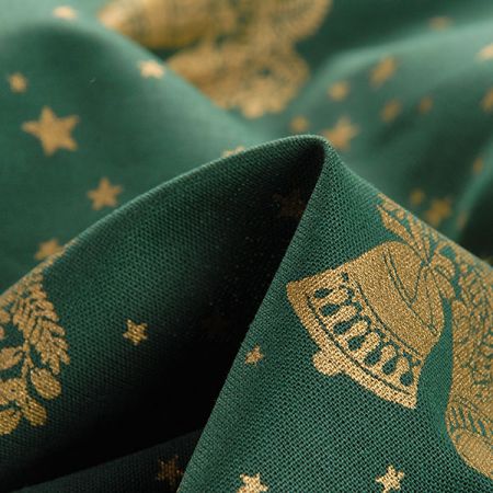 Bavlněná látka vánoční vzor zvonečky zelená/zlatá