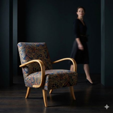 Žakárová dekorační látka Art deco Volavky černá