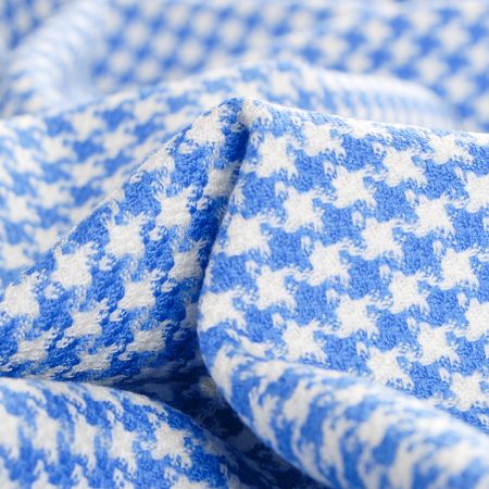 Kostýmová vlněná látka vzor pepito modrá/bílá