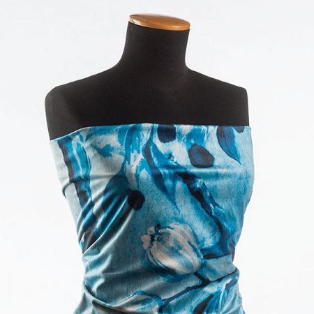 Sametová dekorační látka tisk pávi modrá