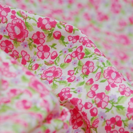 Bavlněná látka tisk kytičkový motiv růžová