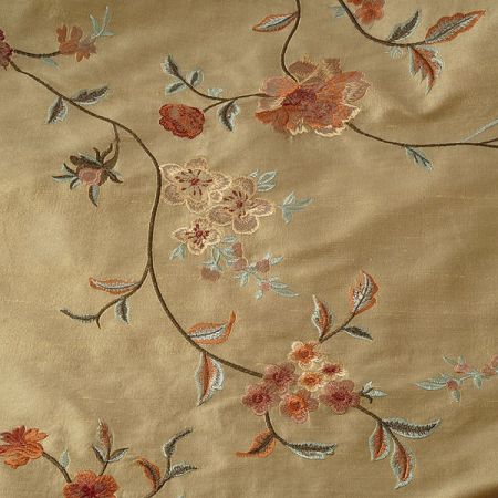 Vyšívaný taft zlatý vzor květy 