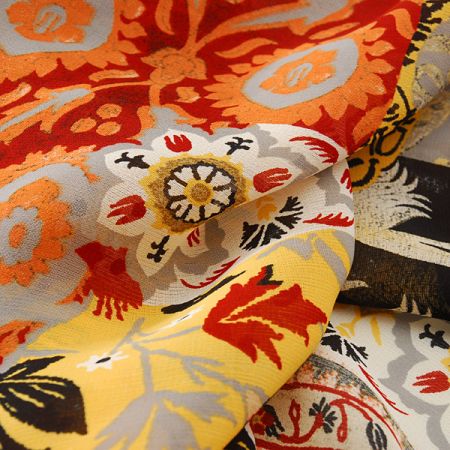 Šifon viskozový vzor hnědý patchwork kupón 3 m za cenu 2 m