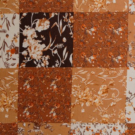 Jemný viskozový šifon motiv patchwork sv. hnědá