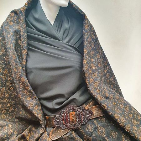 Žakárová tkanina Art Fabrics Elvíra oranžovočerná