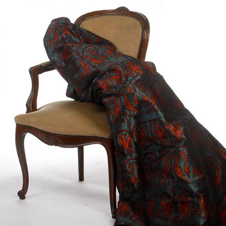 Replika historické tkaniny Arras cihlová/tyrkysová