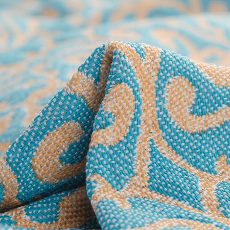 Žakárová látka Art Fabrics Verona okrová, tyrkys