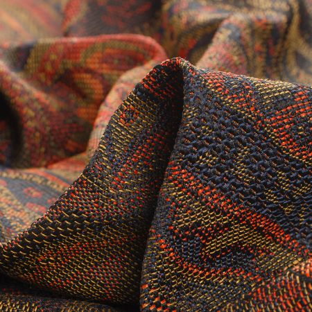 Žakár Art Fabrics Paisley orient okrová/červená