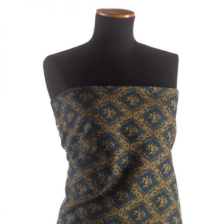 Replika historické látky Art Fabrics Medailon modrá/hořčicová