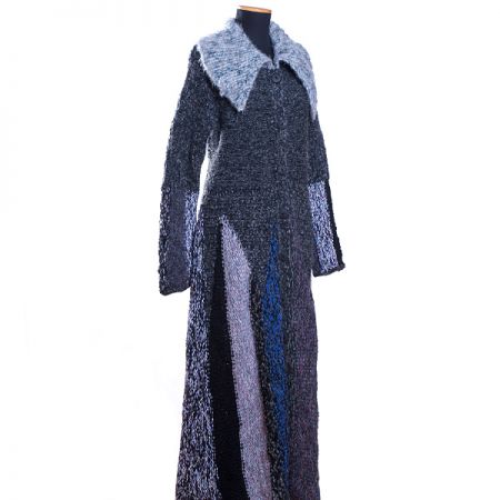 Originální pletený kabát šedomodrý