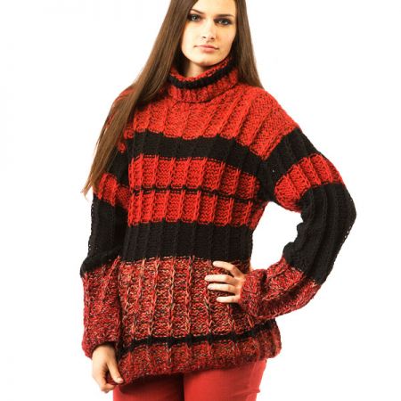 Pletený svetr červeno-černý
