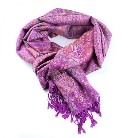 Šála směs kašmír/hedvábí vzor fialová/růžová