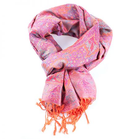 Šála směs kašmír/hedvábí vzor v oranžových barvách