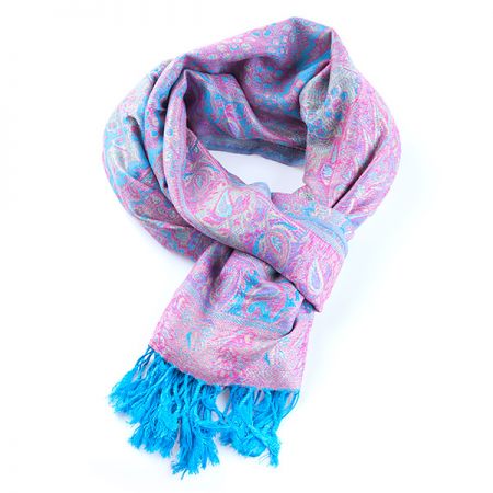 Šála směs kašmír/hedvábí vzor v modrých odstínech