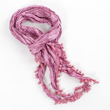 Jemná šála kreš s bambulkami starorůžová