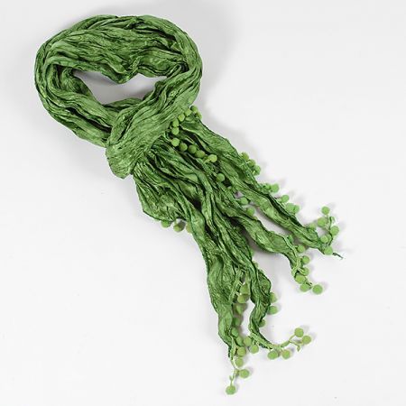 Jemná šála kreš s bambulkami trávově zelená