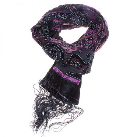 Efektní šál vypalovaný samet/tisk černofialový