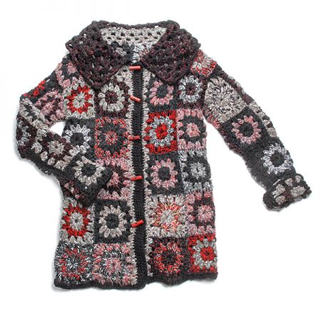 Pletený kabát černošedočervený melír