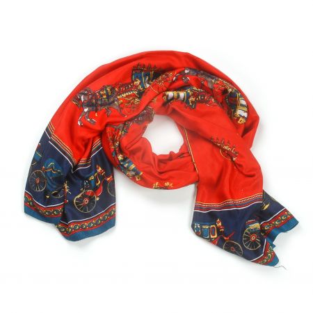 Šála směs kašmír/hedvábí vzor vozataj červená