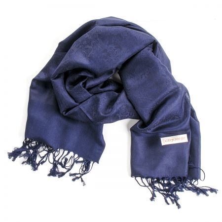 Šála směs kašmír/hedvábí žakár tmavě modrá