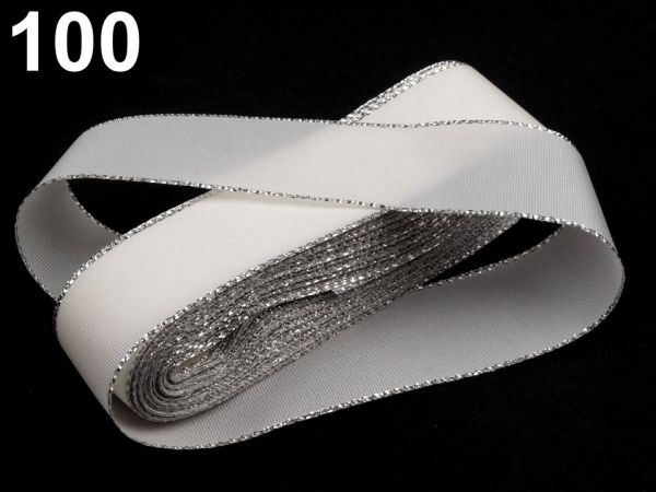Stuha taftová lurex šíře 25mm smetanová/stříbrná