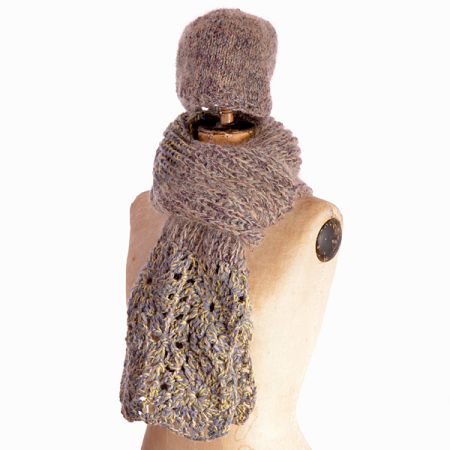 Pletená šála čepice háčkovaný leme modrý melír