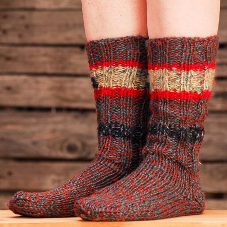 Ručně pletené ponožky Marlen zelnorezavý melír