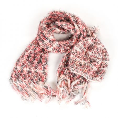 Ručně pletená sada čepice šála růžovošedý melír