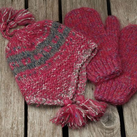 Pletený set čepice+rukavice růžový melír