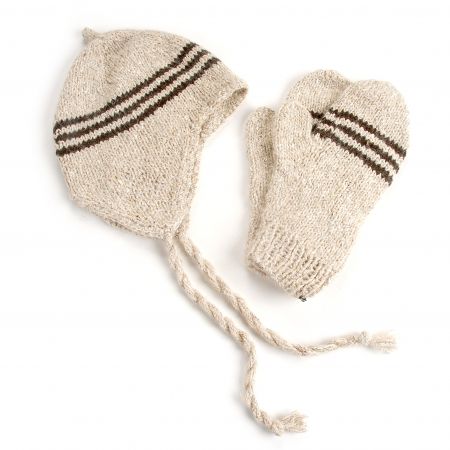 Ručně pletená sada čepice,rukavice hnědá, režná