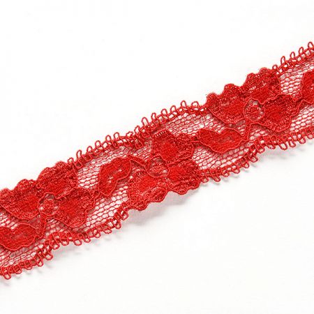 Krajka elastická oboustranná květy červená